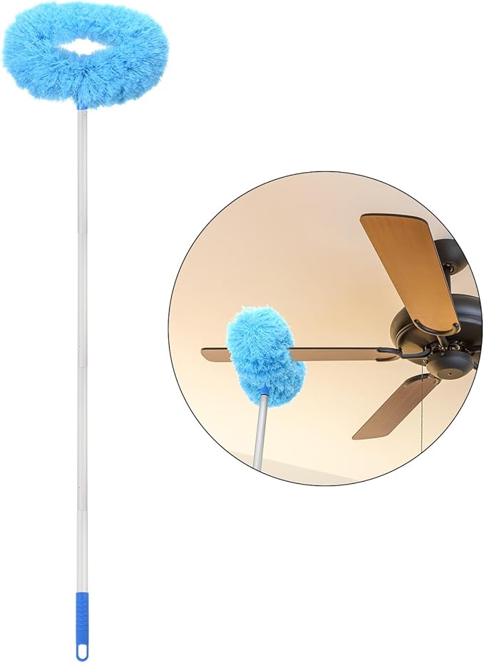 PATIKIL Ceiling Fan Cleaner Duster 12.9 to 47.2 Microfiber Duster Extendable Handle Fan Blade Cleaning Tool Removable Washable for Furniture Blind Blue