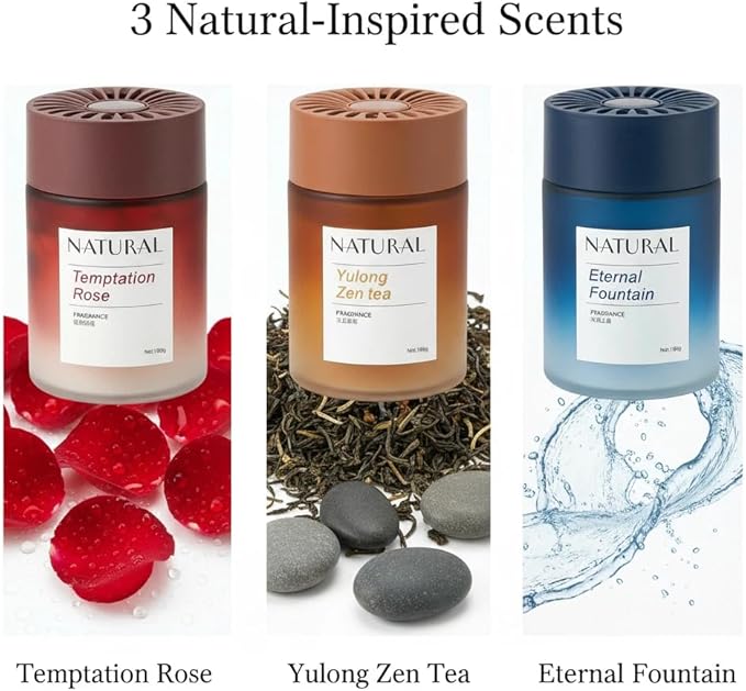 Solid Fragrance Balm 6-Pack – Odor Eliminator for Car &amp Home – Fresh Scent for Room Pet Bathroom Kitchen &amp New Home – Rose/Jade Tea/Eternal Fountain (2 Each)