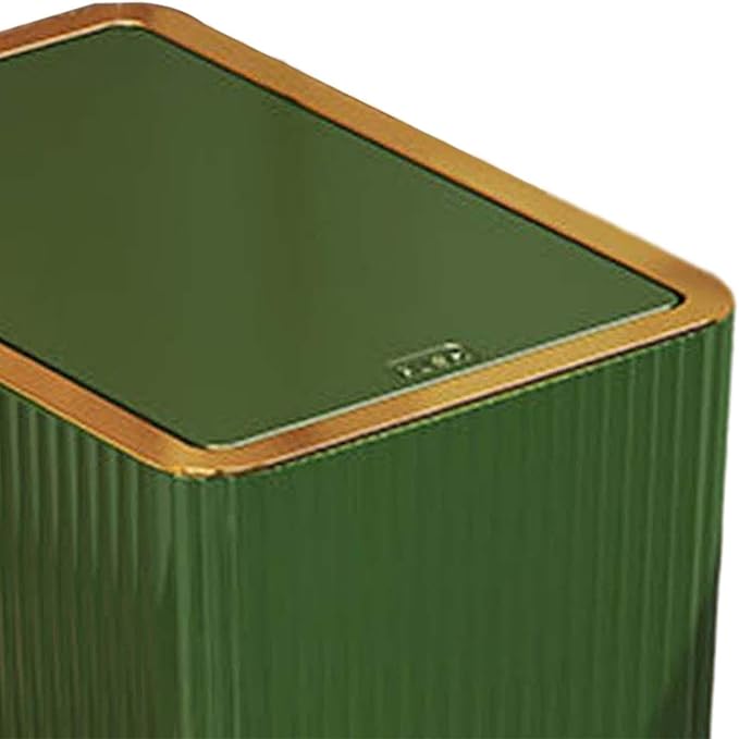 12L Slim Trash Can with Press Lid Green Wastebasket for Bathroom Kitchen Bedroom