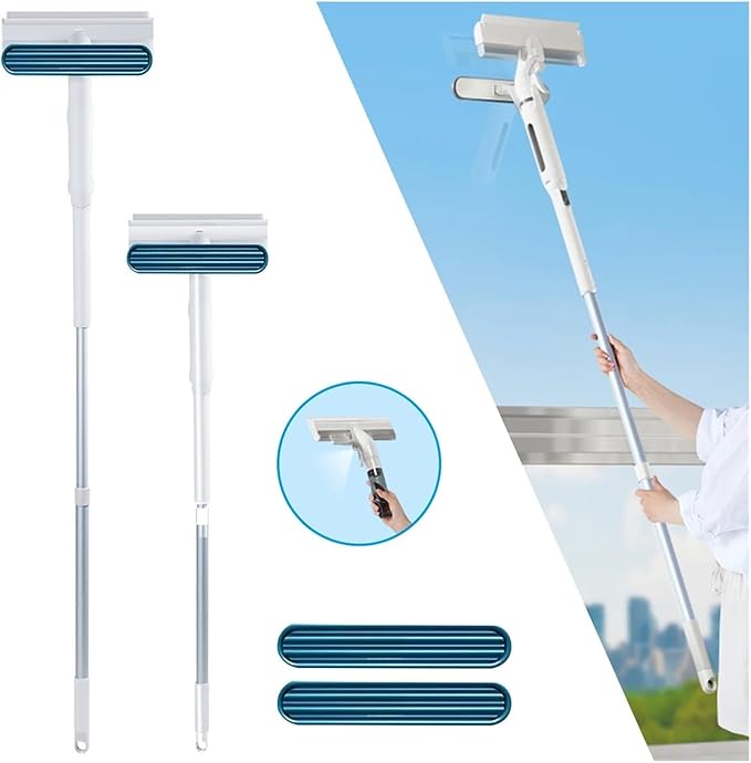 2 in 1 Window Mesh Screen Brush Cleaner Broom Wiper Telescopic Long Handle Mop Squeegee Cleaning Tool
