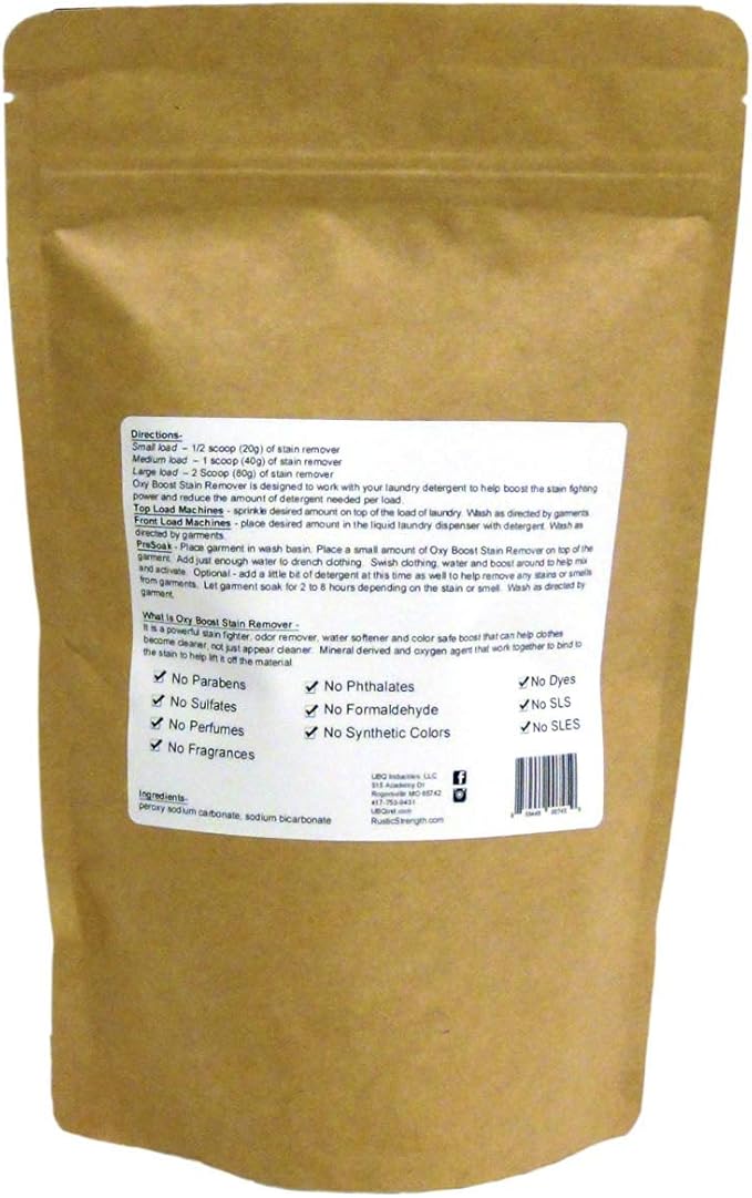 Rustic Strength Natural Oxy Boost Stain Remover Powdered Color Safe Odor Remover Hard Water Softener Biodegradable 2 lb