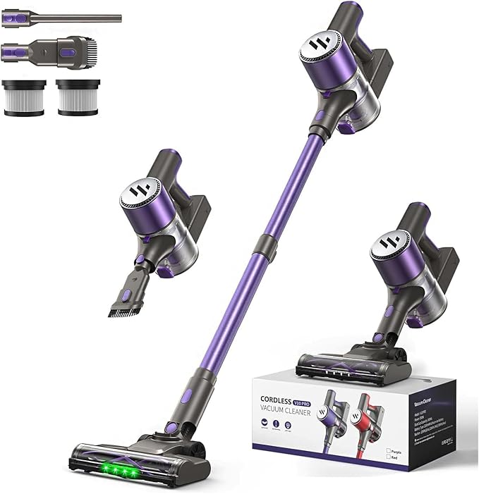 Cordless Vacuum CleanerVacuum Cleaner for Home with Brushless MotorLightweight Stick Vacuum with Self-Standing and Touch ScreenHardwood Floor Vacuum for Pet HairCarpetsTile(Light Purple)