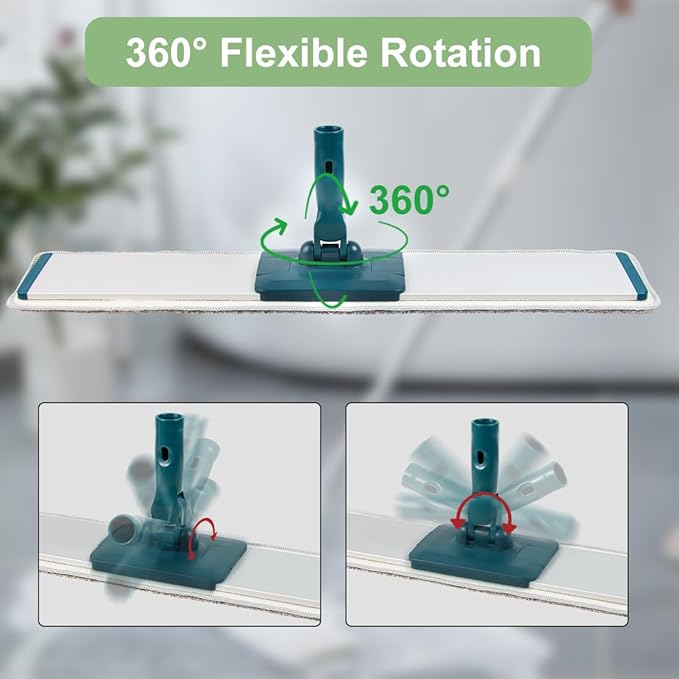 CQT Commercial Flat Microfiber Floor Mop Cleaning System 24 Inch Wet Dry and Dust Hardwood with 4 Washable Pads Cleaner for Laminate Tile Stainless Steel Handle and Extension (PT14 Green)