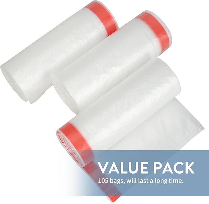 21 Gallon Kitchen Trash Bags with Drawstring Fit 20-21 Gal Large Garbage Bags - 28 x 33.5 (Clear White) Heavy Duty Plastic Trash Liners for Kitchen Lawn Yard Office Commercial (105 Count)