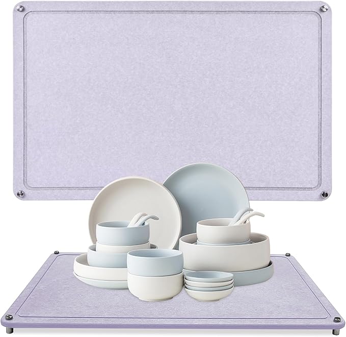 Large Diatomaceous Earth Stone Dish Drying Mats for Kitchen Counter24×16Quick Dryingwith 4 Non-Slip Stainless Steel Feet Suitable for Various Countertops Bowl Racks Medium Gray