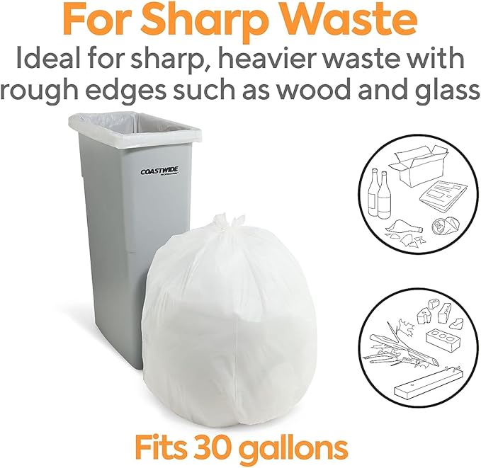 20-30 Gallon Trash Bag 30 x 36 Low Density 0.9 mil White 200 Bags/Box