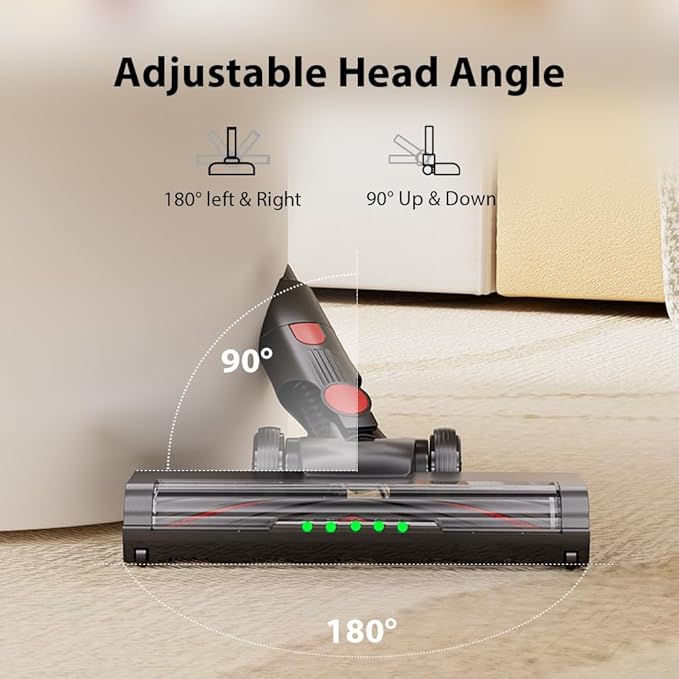 VEAVON House Cordless Vacuum Cleaner Lightweight Stick Cleaner 6-in-1 46KPa Powerful Suction for All Home 300W 45 Min Runtime GreenLight Dust Detection for Carpets Handheld Cleaner Car Accessories