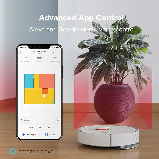 Roborock S6Pure Robot Vacuum Robotic Vacuum Cleaner and Mop with Adaptive Routing Multi-Floor Mapping Selective Room Cleaning Super Strong Suction Extra Long Battery Life Works with Alexa(White)