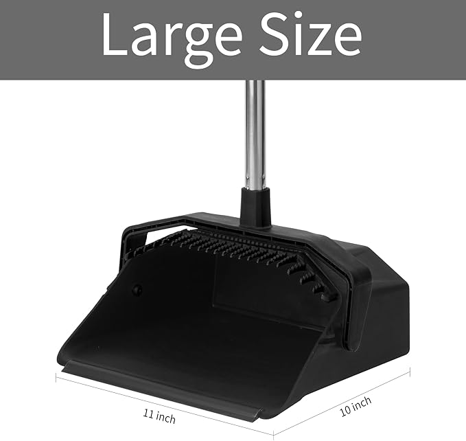 3-Pack Broom with Dustpan Combo Set Commercial Broom and Dustpan Set Dust Pan with Long Handle 51'' Large Brooms with Self-Cleaning Dust Pan Teeth for Restaurant Lobby Garage - Black