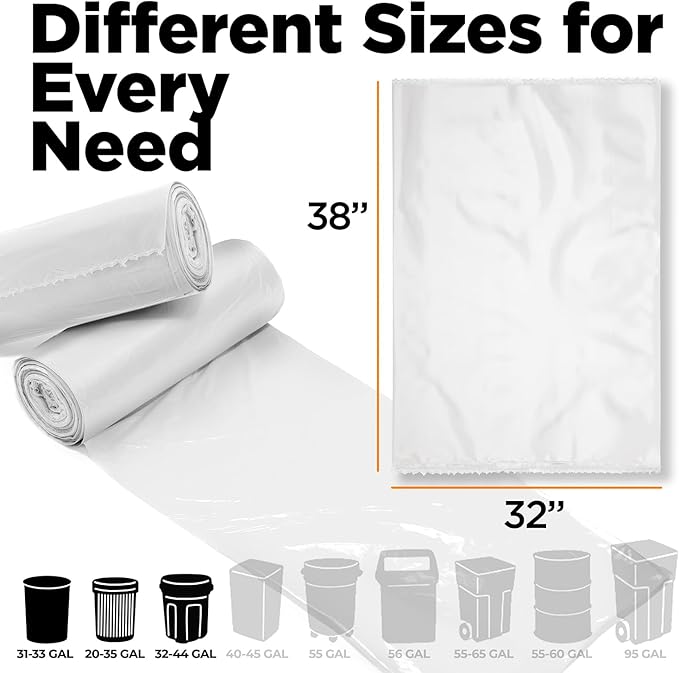 30-33 Gallon Clear Trash Bags Heavy Duty (250 COUNT) - Clear Recycling Garbage Bags 30+ Gallon 32 Gallon - Made in USA