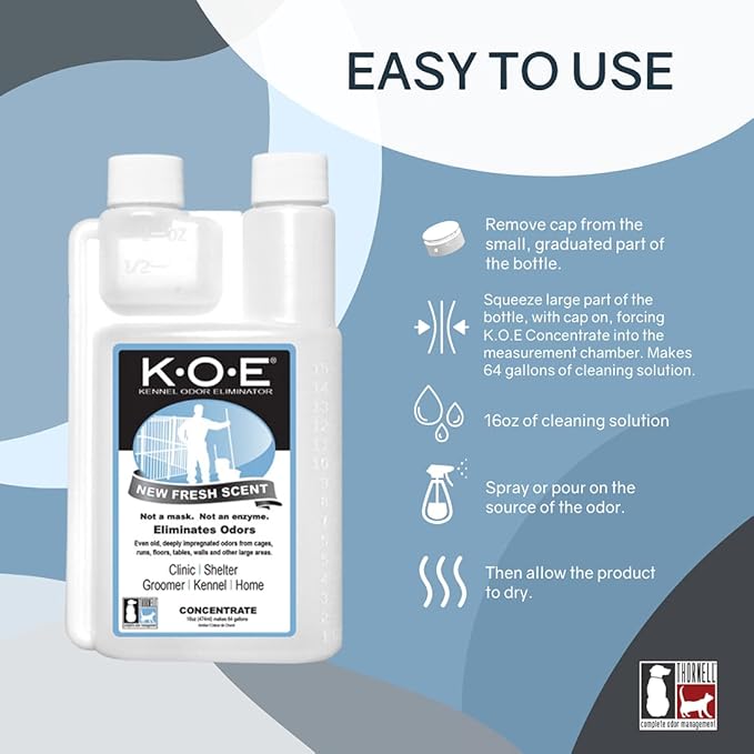 Odorcide K.O.E Kennel Odor Eliminator Concentrate – For Cages Runs &amp More – For Home &amp Kennel w/Safe Non-Enzymatic Formula (Fresh Scent 16 oz)