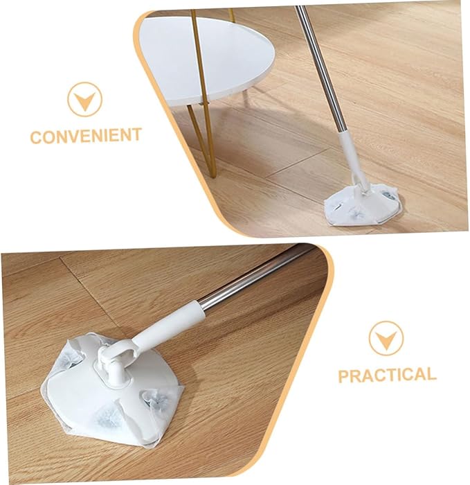 Rotating Dust Mop for Hardwood Floors with Handle No-wash Triangular Dry Mop Cloth Household Floor Sweeper with Facial Tissue Attachment Easy Dust Removal for Home Cleaning