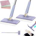 Lazy Mop Wet and Dry Clip No Wash Disposable Dust Push Pull Mini Mop Zero Touch Clever Automatic Cloth Changing Mops with 4 Reusable Cloths for Home (Purple2)