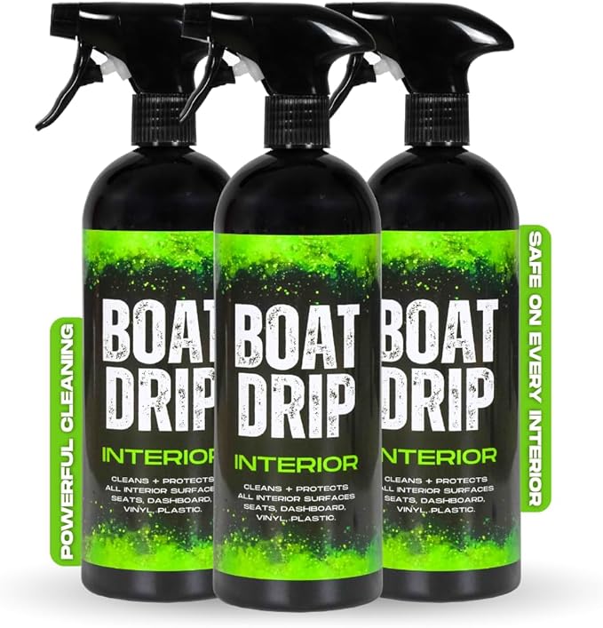 Boat Interior Cleaner Spray Upholstery &amp Vinyl Cleaner to Remove Dirt Grime Spills Fish Blood &amp More - Fresh Scented Safe for Seats Dashboards Leather Plastic - Made in USA