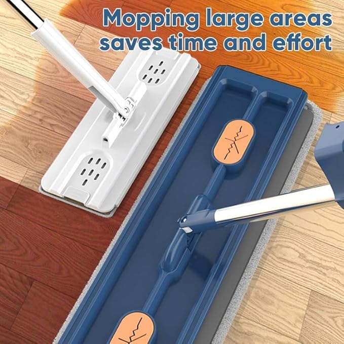 Large Flat Mop360° Rotatable Cleaning Mop50 Inch Long HandleWashable Reusable Microfiber Pads for Floor Cleaning (White with 6 pad)
