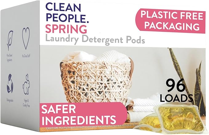 The Clean People Laundry Detergent Pods - Hypoallergenic Laundry Pods - Ultra Concentrated Recyclable Packaging Stain Fighting - Spring Scent 96 Pack