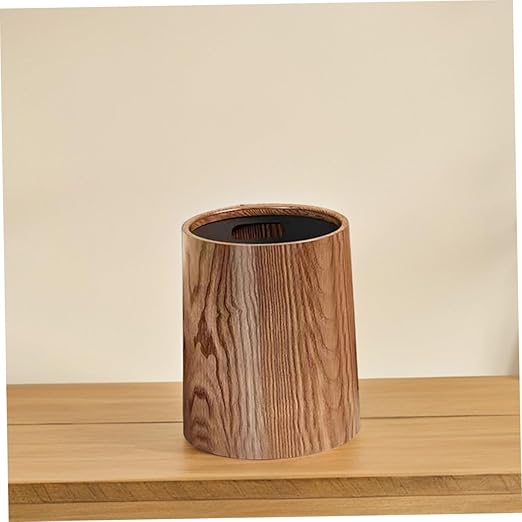 Luxshiny Vintage Imitation Wood Grain Trash Can Large Waste Basket for Kitchen Bathroom and Office Rustic Indoor Garbage Bin Easy to Clean Design