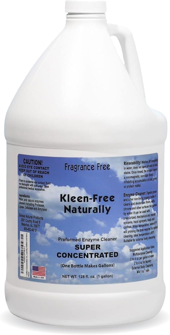 Kleen Free Naturally Enzyme Cleaner Enzyme Solution and Multi-Purpose Cleaner Laundry Additive and More (Unscented 128oz)
