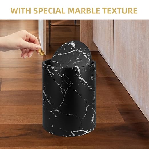 Garbage Can for Bathroom Marbling Pattern Pp Plastic Easy to Clean Stylish Waste Storage Bin for Home