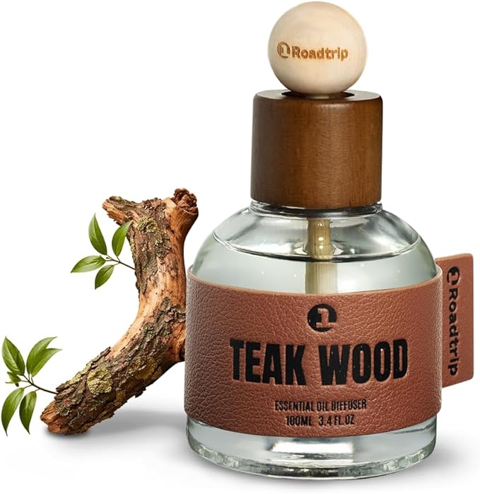 Car Air Freshener - Long Lasting Essential Oil Diffuser - Aromatherapy Accessories for Men &amp Women - Valentines Day Gifts for Him - Teakwood Car Scent Diffuser 3.38 FL OZ/100ML