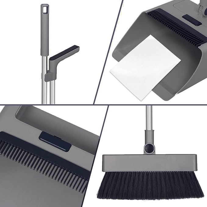 SDSM 4 in 1 Multifunctional Broom and Dustpan Combo Set Heavy Duty Brooms with 52 Long Handle with Squeegee and Cleaning Brush for Clean Home Kitchen Bathroom Office Sweeping indoor Outdoor Floor