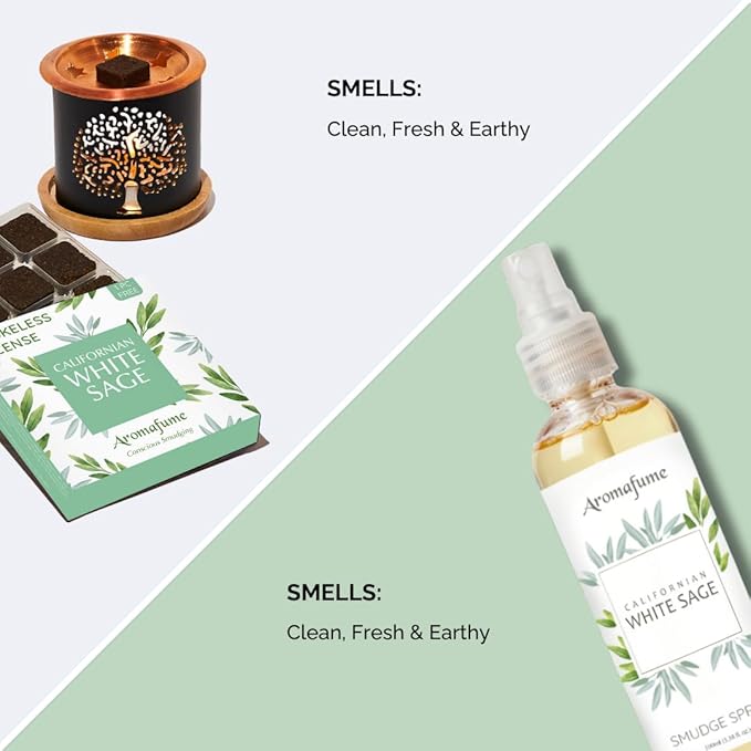 White Sage Incense Bricks (2) Tree of Life Burner &amp White Sage 100ml Smudge Spray