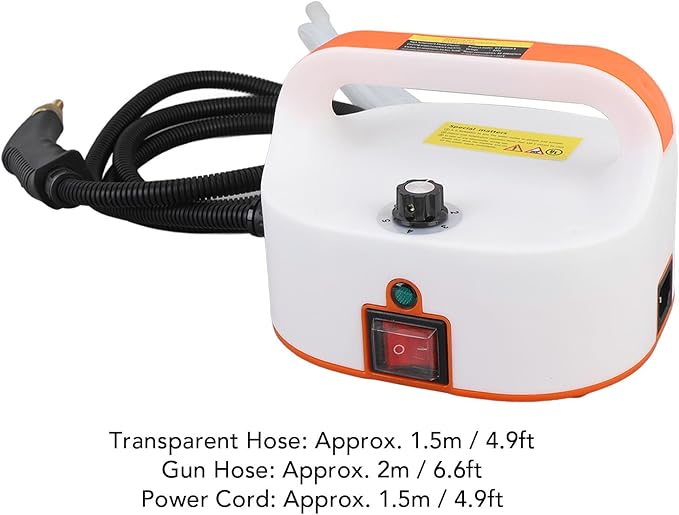 Portable 6 Speed Knob Pressurized Steam Cleaner Handheld 105°C Deep Cleaning for Floors Tiles Automotive Detailing Home Furnishings with Transparent Hose (US Plug 110V)