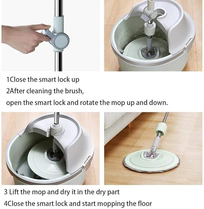 Hands-Free Rotating Flat Mop Set with Single Bucket Self-Wringing Mop for Household Use Microfiber Cleaning Head Ideal for Floors Tiles and Glass (Light Green)