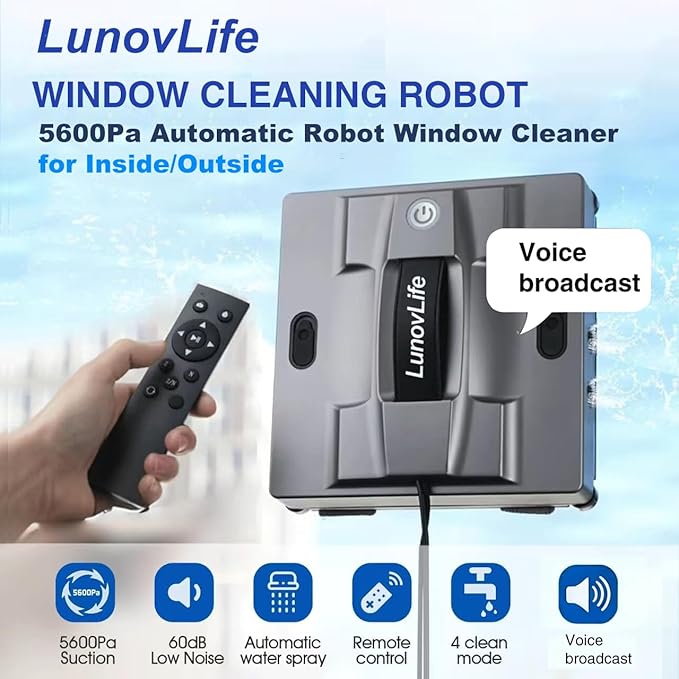 2026 New Window Cleaning Robot -Ultimate 6-Nozzle Precision Spray 5600Pa Suction Edge Detection &amp UPS Safety automatic window cleanerPerfect for Frameless/Frosted Glass High-Rise Windows