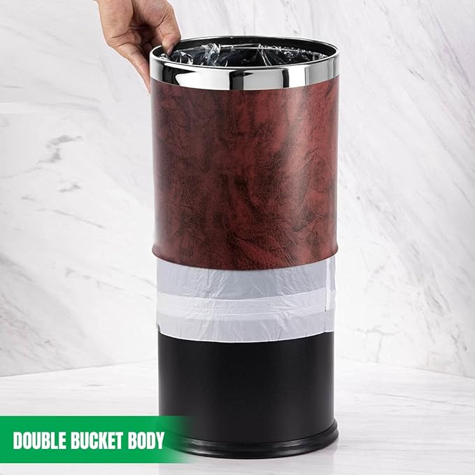 'Invisi-Overlap' Open top Leatherette Trash Can Small Office Wastebasket Modern Home Décor Round Shape (Burgundy)