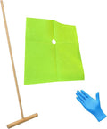 Wood Stick Mop Kit with Green Cleaning Pad and Blue Gloves Size M. Wood T Mop. Palo de trapear frazada y guantes.