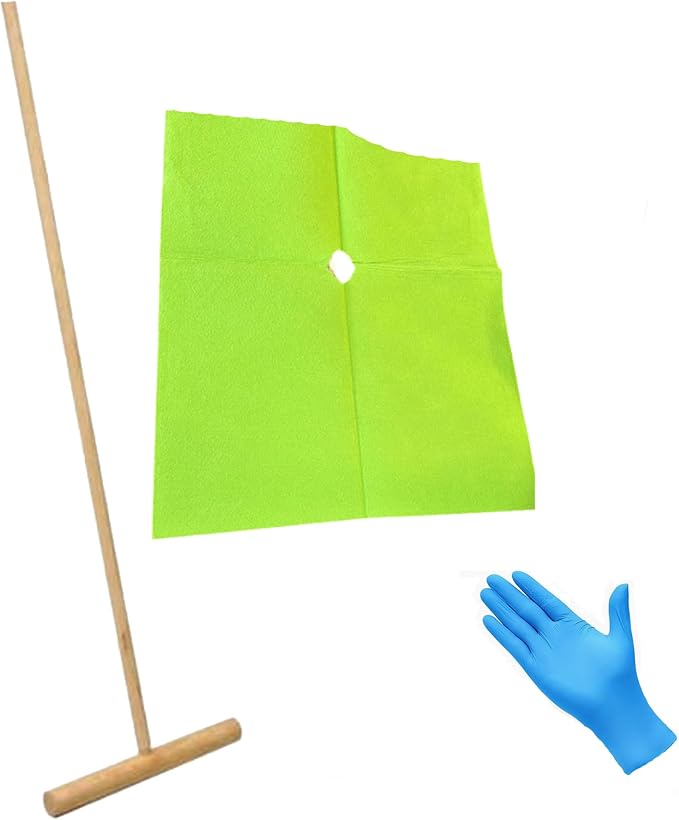 Wood Stick Mop Kit with Green Cleaning Pad and Blue Gloves Size M. Wood T Mop. Palo de trapear frazada y guantes.