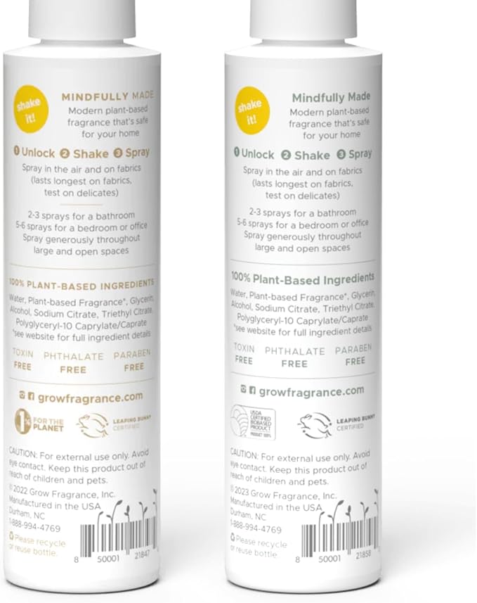 Grow Fragrance Scented Fabric and Room Air Freshener Spray - Certified Non-Toxic 100% Plant-Based Essential Oils - 5 oz (Blondewood + Woodland Sage 2-Count)