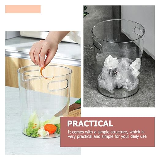 Homoyoyo Elegant Round Garbage Bin Acrylic Waste Basket Multi-Functional Rubbish Bin for Home Office Use