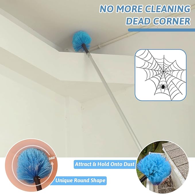 20 Foot Cobweb Duster with Extension Pole 2 PCS Webster Cobweb Duster for High Ceilings/Corners Spider Web Brush with Pole for Outdoor &amp Indoor Web Cleaning Outdoor Cobweb Brush Kit by MAYKI