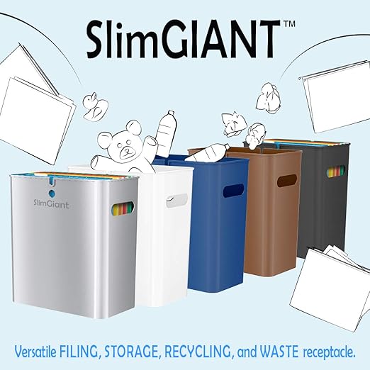 iTouchless SlimGiant 4.2 Gallon Narrow Space Slim Trash Can and File Folder Organizer Storage with Handles 2-Packs 2 Toffee Brown 2 Pack