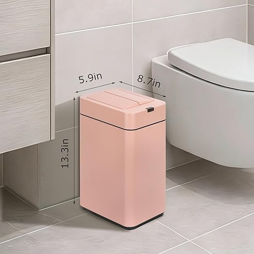 Sensor Trash Can with Butterfly Lid 2.6 Gallon Rectangular Automatic Garbage Can Stainless Steel Trash Bin Slim Waterproof Wastebaskets with Lid Soft Close for Under Counter Pink