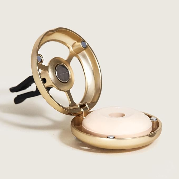 Maison Berger Car Diffuser Set – Refillable Vent Clip Ceramic Refill Made in France - Luxury Auto Scent - 4-Week Diffusion - Elegant Air Freshener for All Car Vents (Lolita Lempicka Satin Gold)