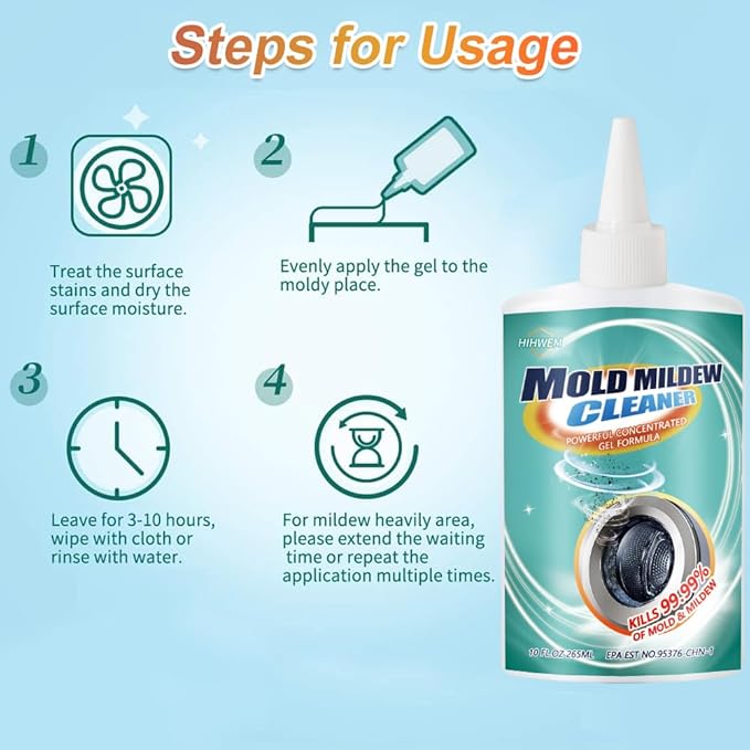 Mold Remover GelHousehold Mold Cleaner for Washing MachineRefrigerator StripsGrout Cleaner Best for Home SinkKitchenShowers(2-Pack)