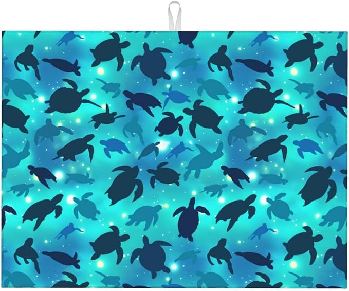 Sea Turtles Blue Dish Drying Mat For Kitchen Counter Absorbent Microfiber Dishes Pad Dish Drainer Rack Mats Fast Dry Reusable Washable Large 18x24