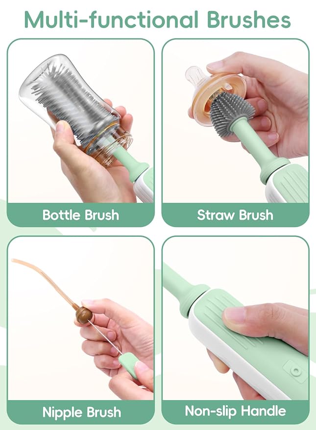 Electric Bottle Brush Cleaner Baby Bottle Brush Travel Set 360° Efficient Cleaning Durable 2000 mAh Battery Travel Bottle Brush Set with Drainage Rack and Storage Box Baby Travel Essential