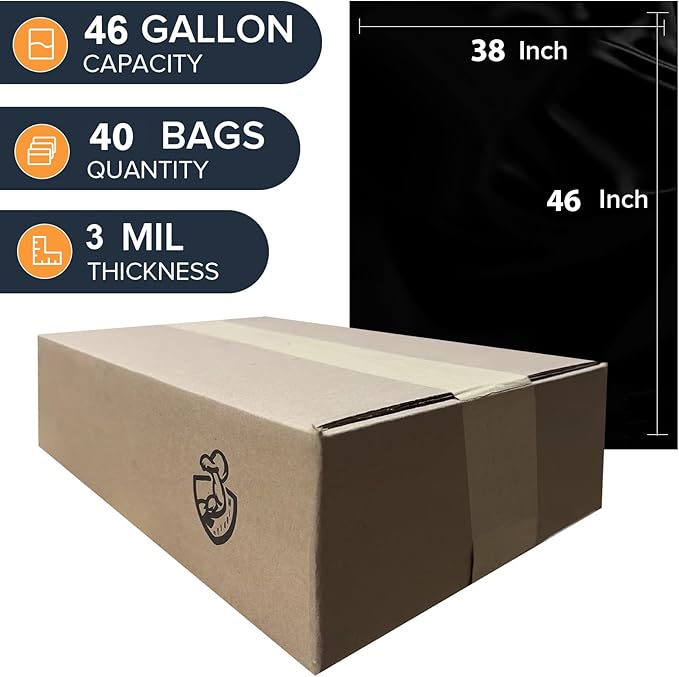 PLASTICPOWER-40 packs-Construction Heavy Duty Trash Bags 45-50 Gallons |38 * 46| 3mil Thickness -Suitable for Kitchen CommercialConstruction Sanitation Hotel-MADE IN USA