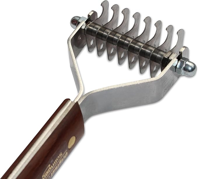 Mars Coat King Dematting Undercoat Grooming Rake Stripper Tool for Dogs and Cats Stainless Steel with Wooden Handle for Thick Coats 8-Blade Stripper for Groomers Pet Owners