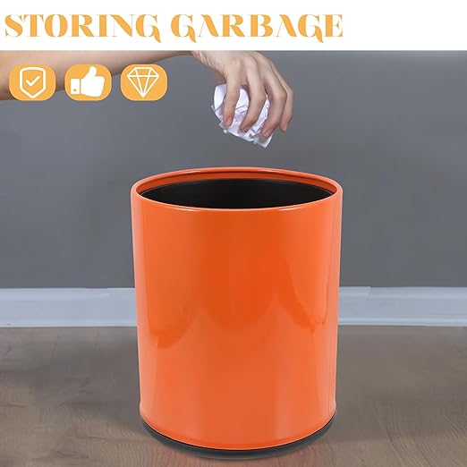 Plastic Wastebasket Trash Can Fire-Resistant Orange Household Bathroom Garbage Bin with Lid for Home Kitchen Office Use