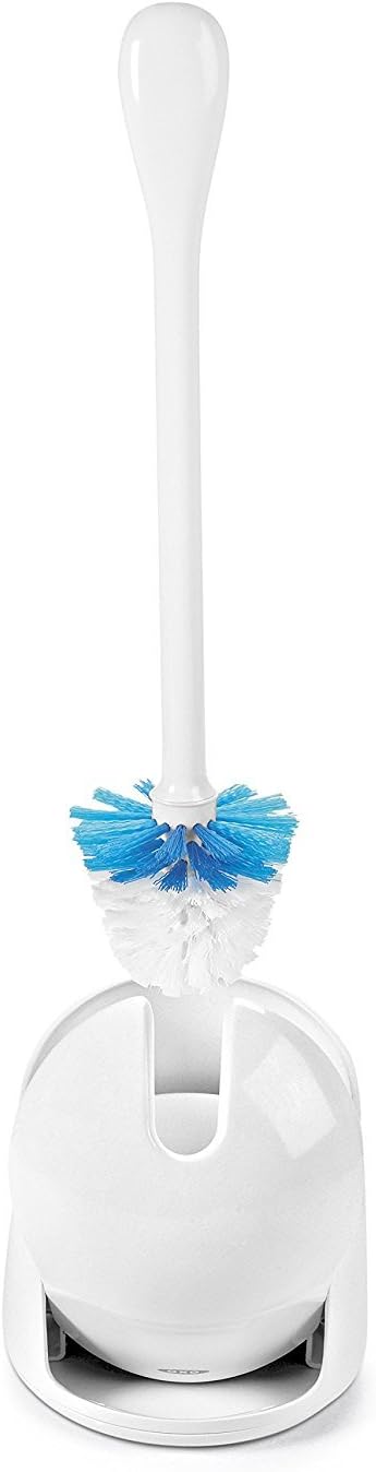 OXO Good Grips Compact Toilet Brush &amp Canister Toilet Bowl Brush and Holder with Automatic Canister Door Bathroom and Small Spaces Cleaning Supplies Essential
