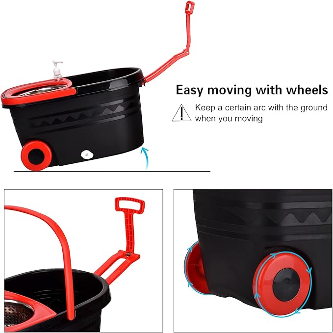Spin Mop and Bucket with Wringer Set on Wheels 360° Spinning Mop Bucket System with 3 Microfiber Mop Replacement Heads and 61 Stainless Steel Adjustable Handle for Floor Cleaning (25QT)