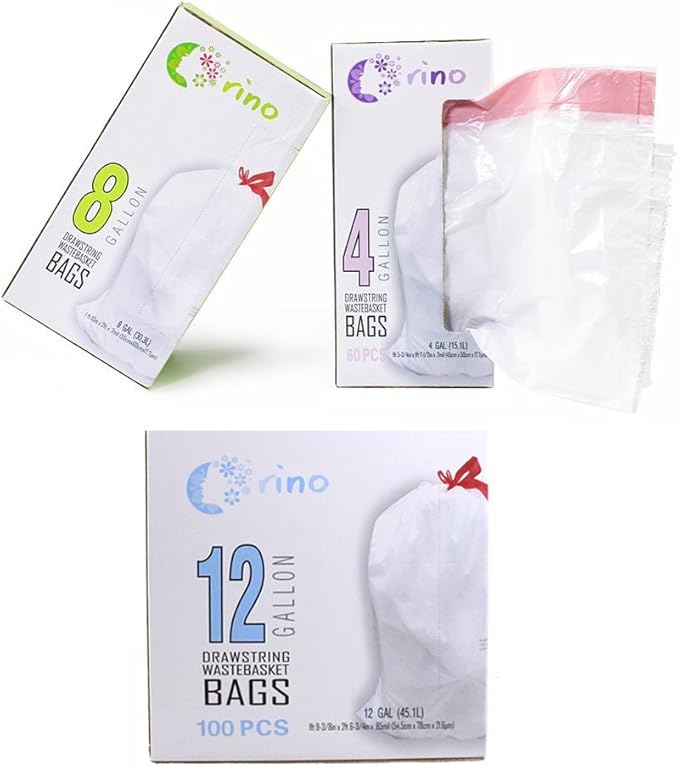 Orino 12 Gallon Customized Trash Bag Drawstring Garbage Bags Ultra Strong Odor Control Acid Resistant Codes J Compatible fit for Tall Kitchen Can 45Liter 0.85 mil 21.46x30.71 100 Count