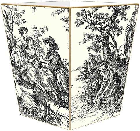 Marye-Kelley WB32-Black and Creme Toile Wastepaper Basket