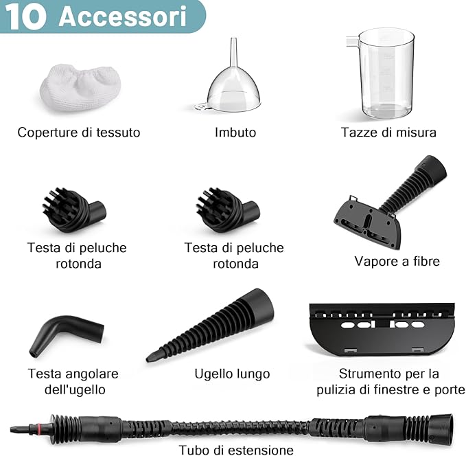 Steamer for Cleaning Multipurpose Portable Steam Cleaners for Home Use with Safety Lock and 10 Accessory Kit to Remove Grime Grease and More (Black) (White)