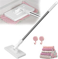 Disposable Dust Mop with 10 Reusable Cloths Snap Grip Mini Mop Zero Touch Lazy Mops Wet and Dry Automatic Gripping Adjustable Handle with 2 Length (29″ / 41″ ) for Multi Cleaning (41″)